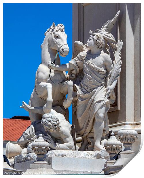Sculpture at the base of the King Joseph I Statue in Lisbon, Por Print by Chris Dorney