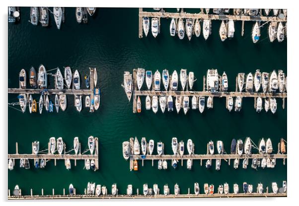 Aerial top down view of many luxurious yachts moored in marina Acrylic by Alexandre Rotenberg