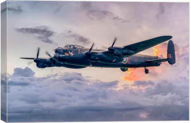 Lancaster Bomber Sunset Flyby Canvas Print by J Biggadike