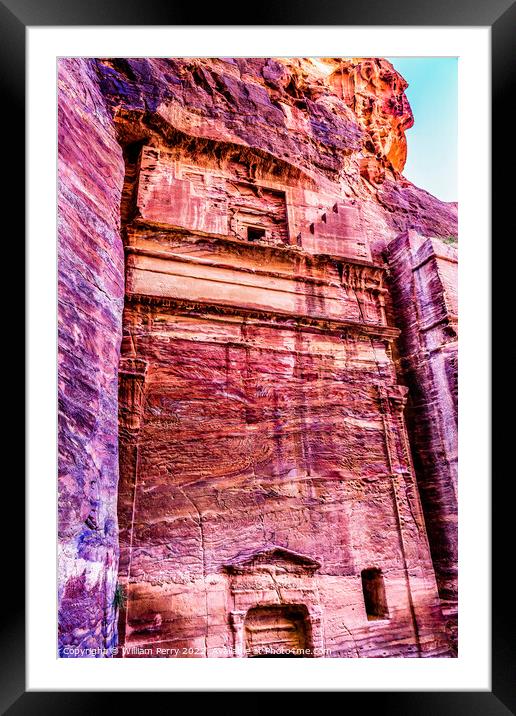 Rose Red Rock Tomb Street of Facades Petra Jordan  Framed Mounted Print by William Perry