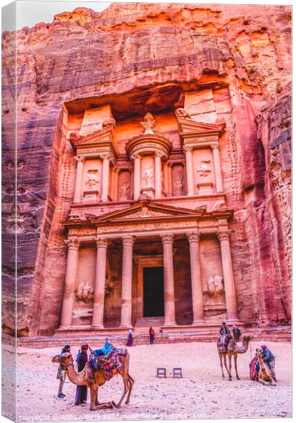 Rose Red Treasury Afternoon Camels Siq Petra Jordan  Canvas Print by William Perry