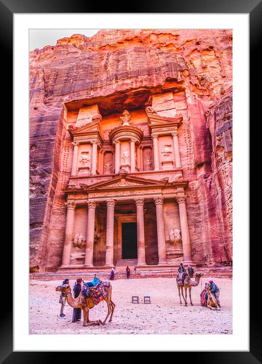 Rose Red Treasury Afternoon Camels Siq Petra Jordan  Framed Mounted Print by William Perry