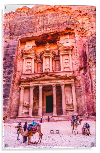 Rose Red Treasury Afternoon Camels Siq Petra Jordan  Acrylic by William Perry
