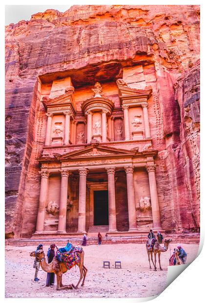 Rose Red Treasury Afternoon Camels Siq Petra Jordan  Print by William Perry