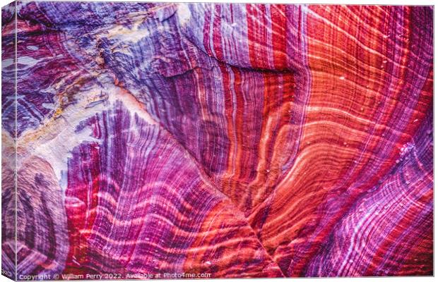 Red Purple Rock Abstract Near Royal Tombs Petra Jordan Canvas Print by William Perry