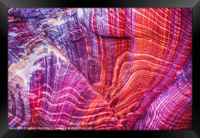 Red Purple Rock Abstract Near Royal Tombs Petra Jordan Framed Print by William Perry