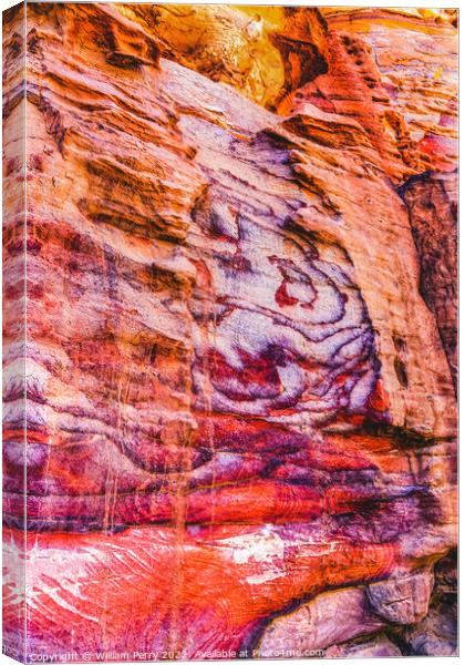Red Blue Rock Abstract Near Royal Tombs Petra Jordan Canvas Print by William Perry
