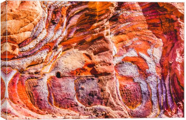 Orange Blue Yellow Rock Abstract Near Royal Tombs Petra Jordan Canvas Print by William Perry