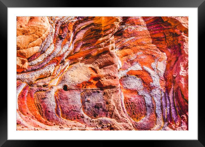 Orange Blue Yellow Rock Abstract Near Royal Tombs Petra Jordan Framed Mounted Print by William Perry