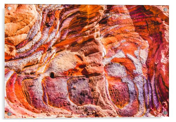 Orange Blue Yellow Rock Abstract Near Royal Tombs Petra Jordan Acrylic by William Perry