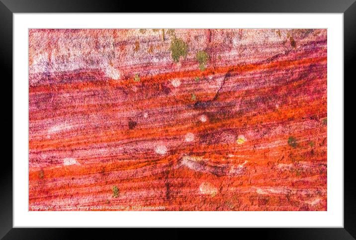 Red White Green Rock Abstract Near Royal Tombs Petra Jordan Framed Mounted Print by William Perry