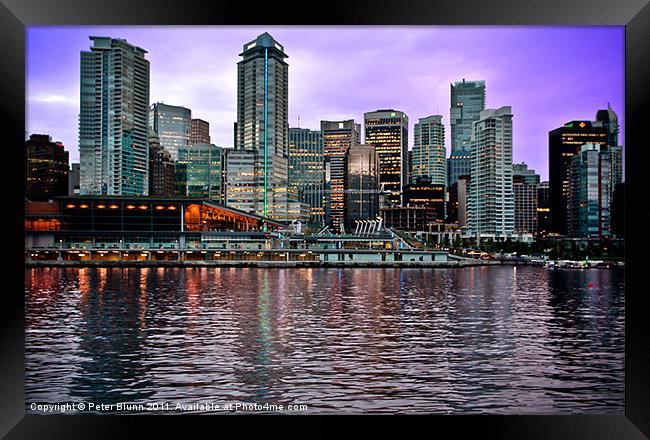 Vancouver Harbour @ Dusk Framed Print by Peter Blunn