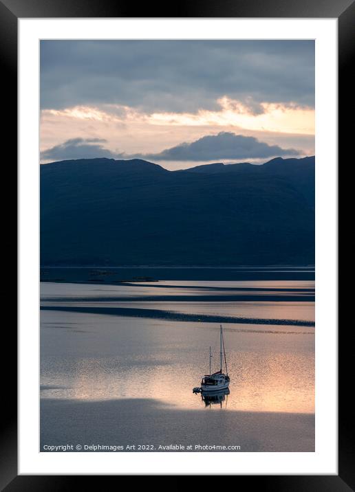Sailing boat at sunset in Loch Carron, North West  Framed Mounted Print by Delphimages Art