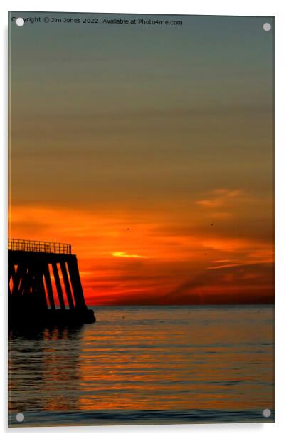 Sunrise, seagulls and silhouettes Acrylic by Jim Jones