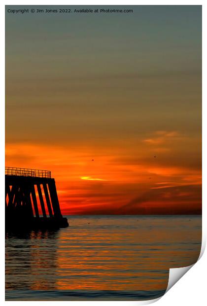 Sunrise, seagulls and silhouettes Print by Jim Jones
