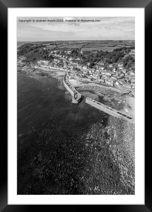 Mousehole Cornwall vert pan monochrome Framed Mounted Print by Graham Moore