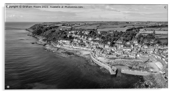Mousehole Cornwall pan monochrome Acrylic by Graham Moore