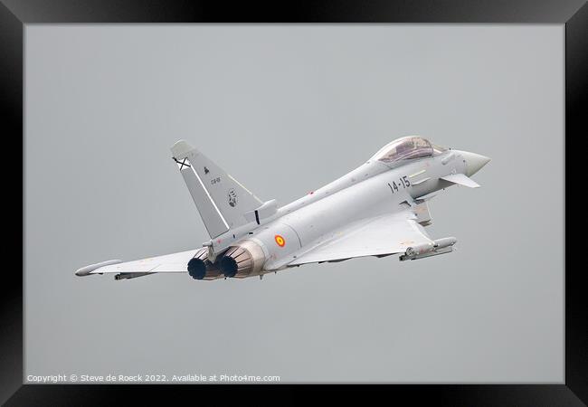 Spanish Air Force Eurofighter Typhoon Climbs Away Into A Darkening Sky Framed Print by Steve de Roeck