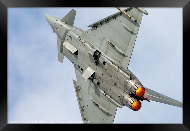 Eurofighter Typhoon Roars Upwards Turning Tightly With Reheat Blasting.  Framed Print by Steve de Roeck