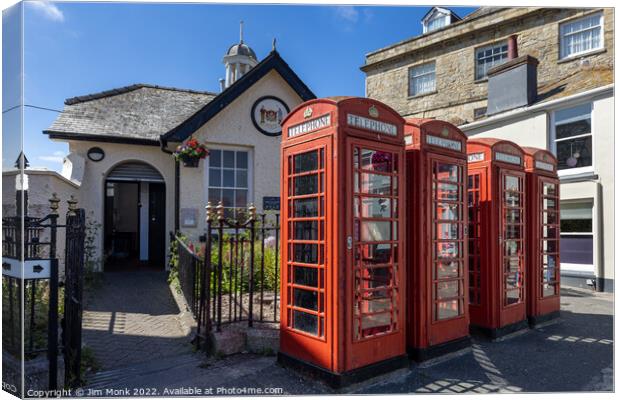 Red Telephone Boxes in Truro Canvas Print by Jim Monk