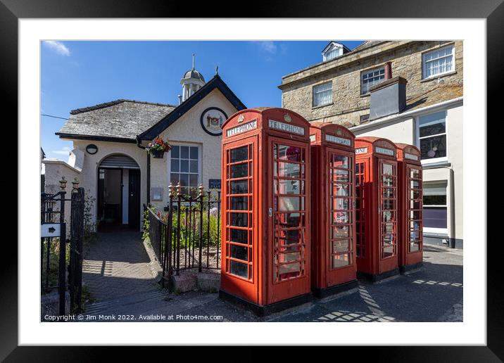 Red Telephone Boxes in Truro Framed Mounted Print by Jim Monk