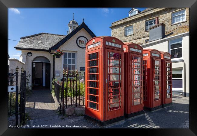 Red Telephone Boxes in Truro Framed Print by Jim Monk