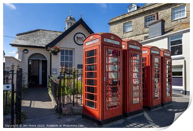 Red Telephone Boxes in Truro Print by Jim Monk
