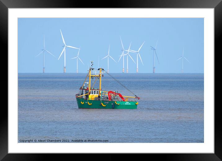 Skegness Boat and Wind Farm Framed Mounted Print by Alison Chambers