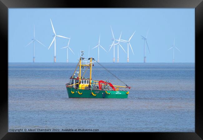 Skegness Boat and Wind Farm Framed Print by Alison Chambers