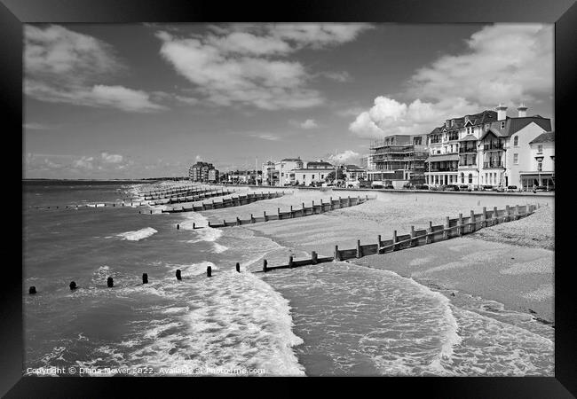 Bognor Regis Promenade and beach in Monochrome. Framed Print by Diana Mower