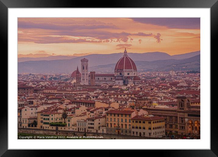Sunset over Florence Framed Mounted Print by Maria Vonotna