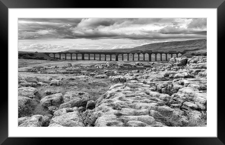 The Ribblehead Viaduct in monochrome Framed Mounted Print by Mark Godden