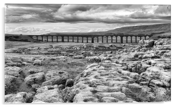 The Ribblehead Viaduct in monochrome Acrylic by Mark Godden