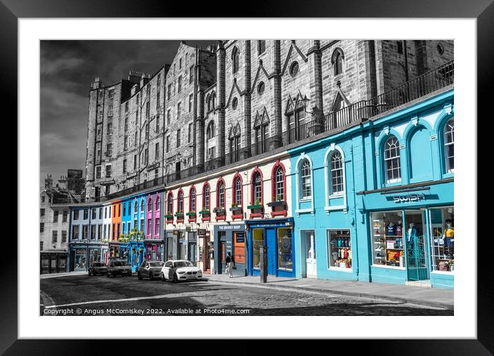 Victoria Street shops Edinburgh selective colour Framed Mounted Print by Angus McComiskey