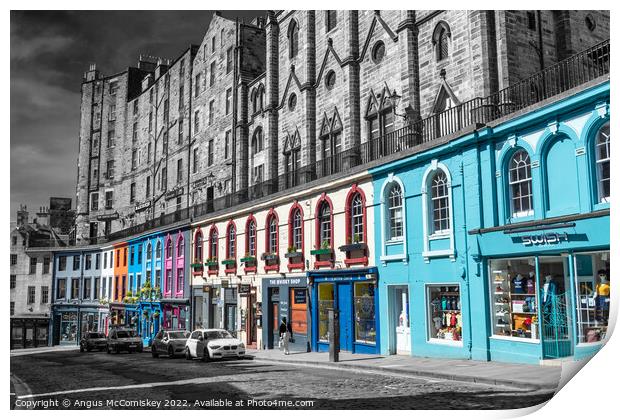 Victoria Street shops Edinburgh selective colour Print by Angus McComiskey