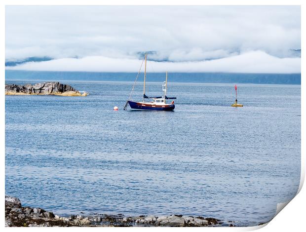 Yacht moored under weather inversion Print by chris hyde