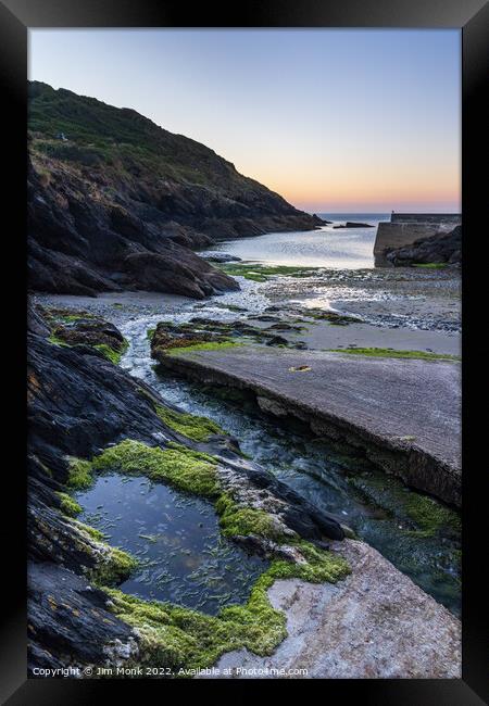 Portloe Sunrise Glow Framed Print by Jim Monk