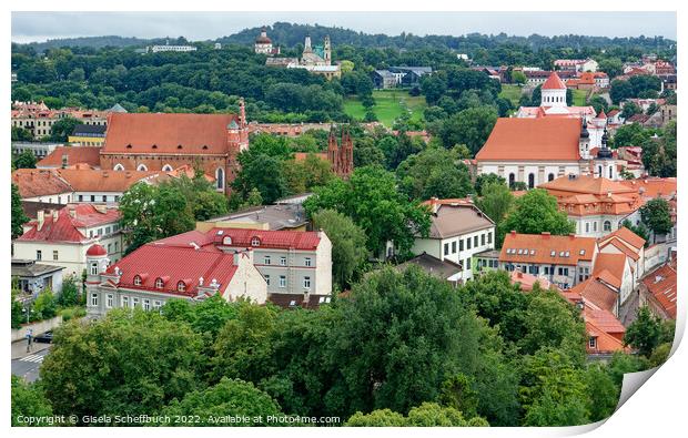 Vilnius - View from the Castle Hill to the South Print by Gisela Scheffbuch