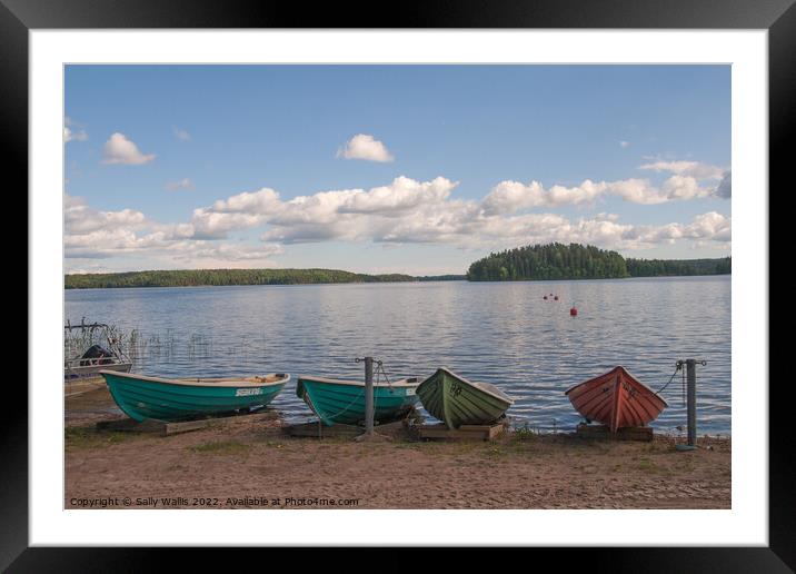 Boats at lakeside, Finland Framed Mounted Print by Sally Wallis