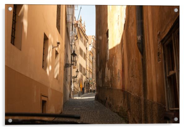 Narrow street in Prague Acrylic by Sally Wallis