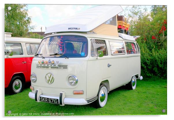 1969 Volkswagen campervan in White. Acrylic by john hill
