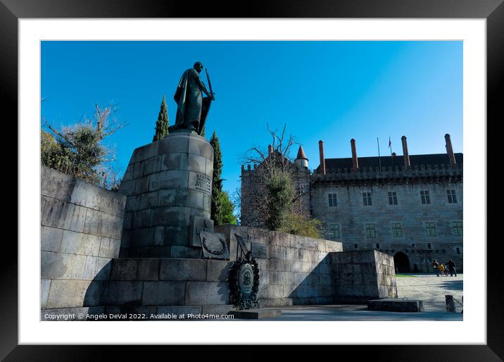 Dom Afonso Henriques statue and Palace of the Dukes of Braganza Framed Mounted Print by Angelo DeVal
