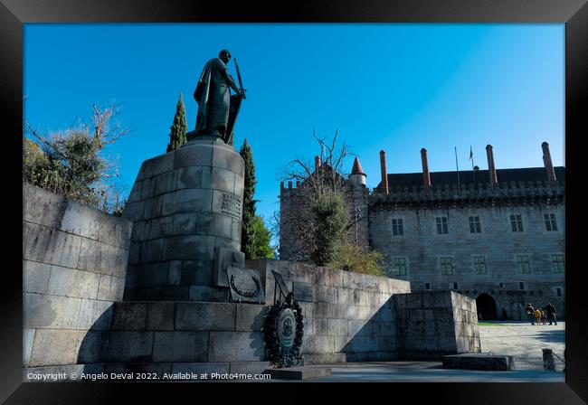Dom Afonso Henriques statue and Palace of the Dukes of Braganza Framed Print by Angelo DeVal