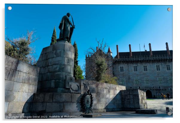 Dom Afonso Henriques statue and Palace of the Dukes of Braganza Acrylic by Angelo DeVal