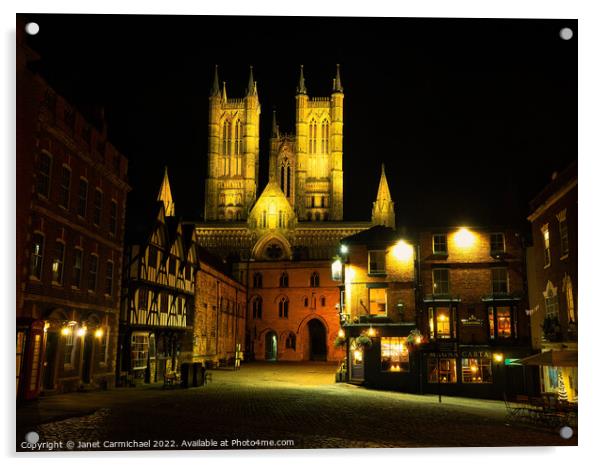 Lincoln Cathedral at Night Acrylic by Janet Carmichael