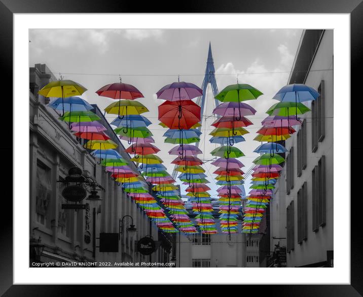 Pride Umbrellas Cardiff Framed Mounted Print by DAVID KNIGHT