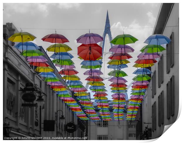 Pride Umbrellas Cardiff Print by DAVID KNIGHT
