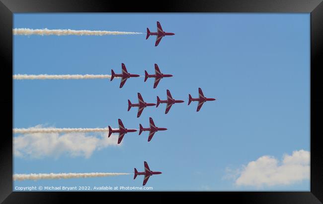 red arrows fly pass Framed Print by Michael bryant Tiptopimage