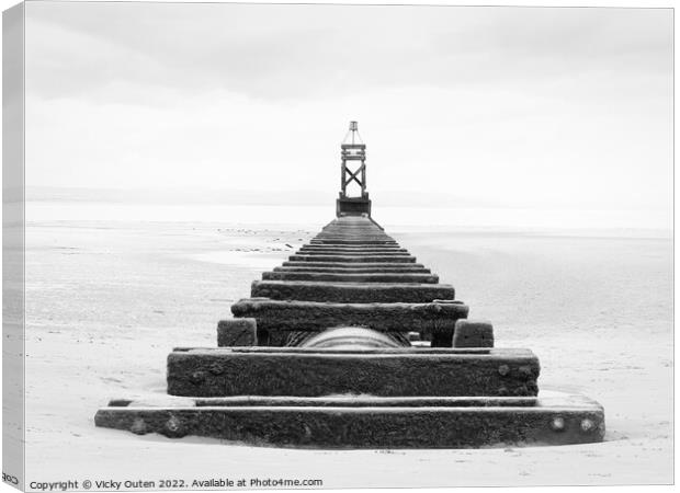 Crosby beach structure in mono Canvas Print by Vicky Outen