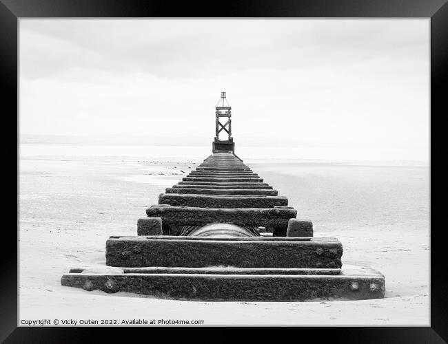 Crosby beach structure in mono Framed Print by Vicky Outen